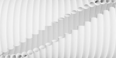 Modern minimal beyaz döndürülmüş tüpler geometrik model arkaplan soldan sağa, 3 boyutlu illüstrasyon