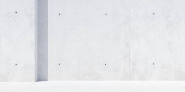 Soyut boş, teneffüslü modern beton duvar, gün ışığı gölgesi ve fotokopi alanı - endüstriyel arka plan şablonu, 3 boyutlu illüstrasyon