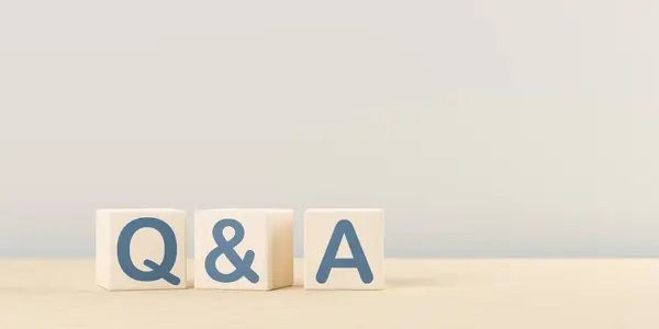 Wooden blocks with the letters q&a on wooden table background, question and answer business concept, selective focus, 3D illustration
