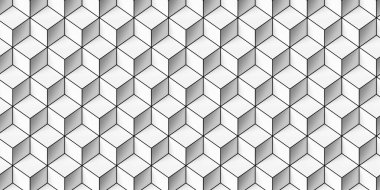 Siyah kenarlı beyaz izometrik küp veya kutucuk arkaplan, 3B illüstrasyon