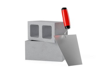 Yığılmış gri beton ya da beton tuğla taşlar beyaz arka plan, inşaat, inşaat, inşaat veya inşaat endüstrisi konsepti, 3D illüstrasyon