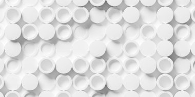 Randomly offset white circle or cylinder with some open background wallpaper banner pattern, 3D illustration clipart