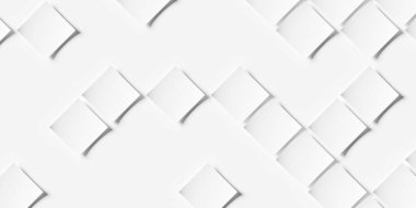 Geniş beyaz köşeli düzenlenmiş eğri kareler veya düzlemler geometri arka plan duvar kağıdı afişi seyrek dağılmış, düz konum, üç boyutlu illüstrasyon