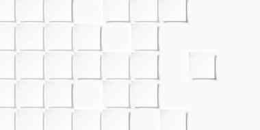 Büyük beyaz viraj kareleri veya düzlemler geometri arka plan duvar kağıdı afişi kopya alanı, düz yatış, 3D illüstrasyon ile kayboluyor