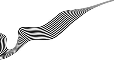 Soyut siyah-beyaz tek renkli şeritli geometrik şekil beyaz arkaplanda izole edilmiş, 3D illüstrasyon