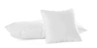 Tek kare yastık beyaz arka plan üzerinde tek uzun yastığın önünde duruyor, üç boyutlu illüstrasyon