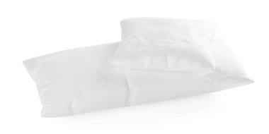 Beyaz arkaplandaki uzun yastığın üzerinde tek kare yastık, 3 boyutlu illüstrasyon