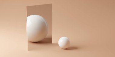 Kahverengi arka planda büyük küresi olan küçük bir küre, vücut dismorfisi, vücut dismorfik bozukluğu, BDD konsepti, 3D illüstrasyon