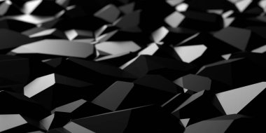 Siyah soyut düzensiz geometrik çokgenler arka plan duvar kağıdı afiş deseni seçici odaklı, 3D illüstrasyon