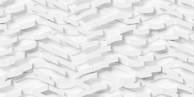 Beyaz pürüzsüz yuvarlak eğri parçaları geometri arkaplan duvar kağıdı afişi, düz üst görünüm, üç boyutlu illüstrasyon