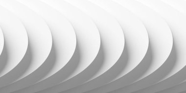 Beyaz basamaklı dairesel eğriler, dalgalar veya kum tepeleri geometri arka plan duvar kağıdı afişi, düz üst görünüm, üç boyutlu illüstrasyon