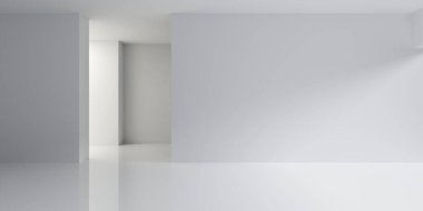 Boş boş beyaz oda arka planı koridor ve oyuklar, modern iç şablon, 3D illüstrasyon