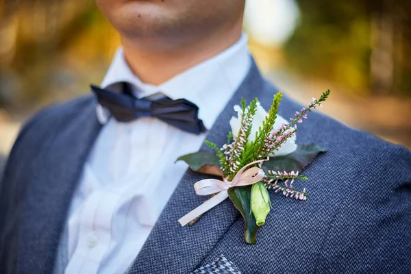 Miscellaneous Wedding Details Boutonniere Corset Flowers More — Stock Photo, Image