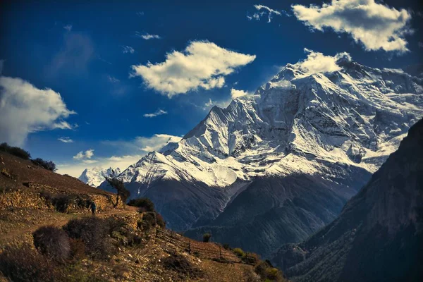 Pico Nevado Las Montañas Del Himalaya Región Annapurna Nepal Cerca —  Fotos de Stock