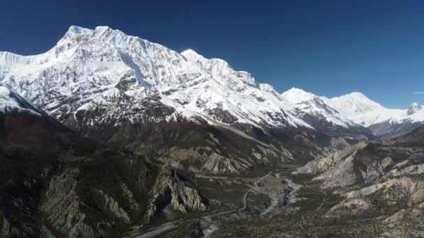 Заснеженная Вершина Гималаях Область Аннапурна Непал Около Пещеры Миларепа — стоковое видео