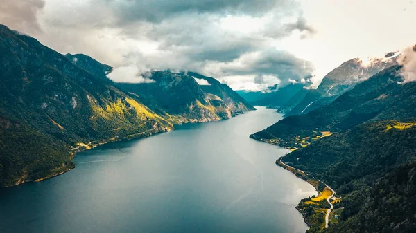 Вид Беспилотника Самый Узкий Фьорд Норвегии — стоковое фото