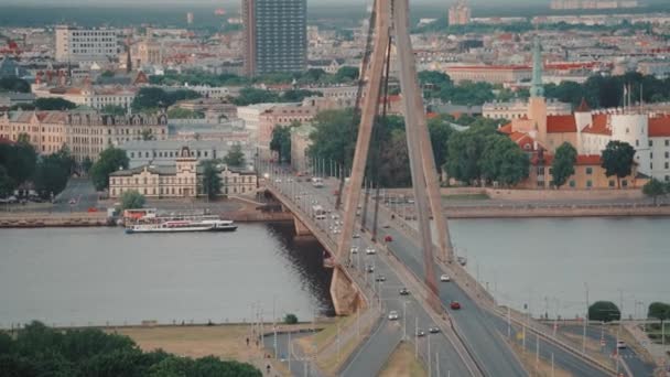 Luchtfoto Van Het Het Oude Riga Historische Centrum Van Letse — Stockvideo
