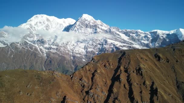 Snowcapped Peak Annapurna Machapuchare Himalaya Mountains Annapurna Region Nepal Drone — Stock video