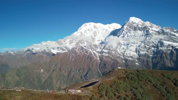 Śnieżny Szczyt Annapurna Machapuchare Górach Himalajów Region Annapurna Dron Nepal — Wideo stockowe