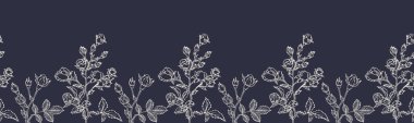 Vector horizontal seamless border with hand drawn Rose Flower. Eps 10. Line-art botanical illustration. Floral backdrop