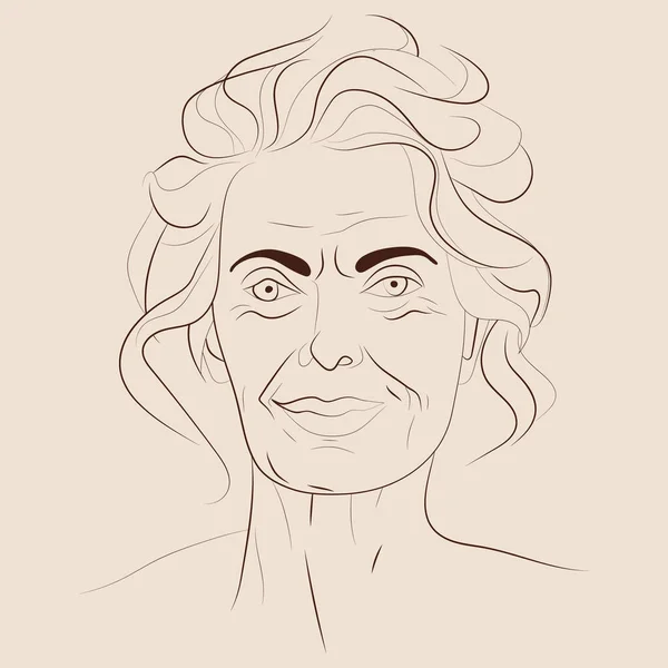 Illustrazione Disegnata Mano Vettoriale Una Donna Matura Attraente Sorridente Bella — Vettoriale Stock