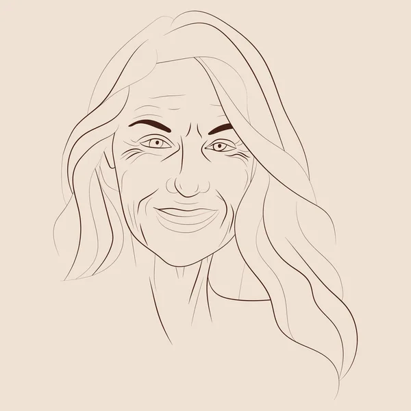Illustrazione Disegnata Mano Vettoriale Una Donna Matura Attraente Sorridente Bella — Vettoriale Stock