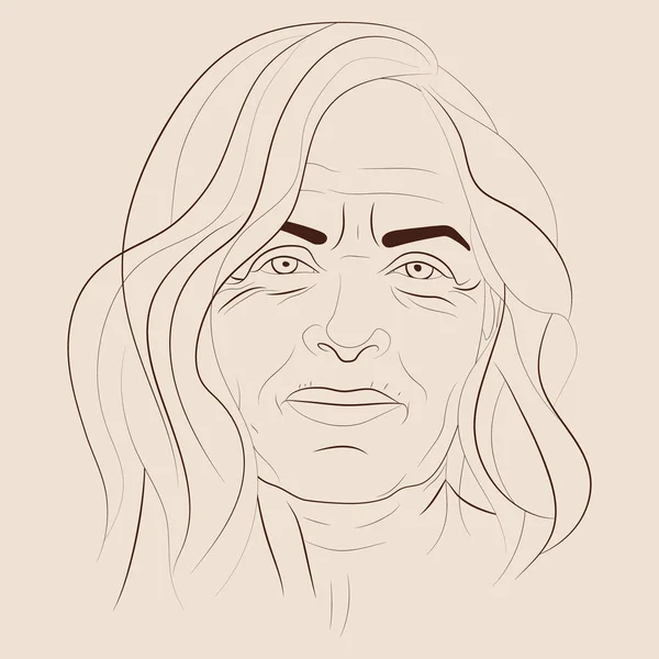 Vector Mão Desenhada Ilustração Uma Mulher Madura Atraente Sorridente Bem — Vetor de Stock
