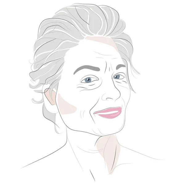 Gülümseyen Çekici Yaşlı Bir Kadının Vektör Eliyle Çizilmiş Resmi Mevsimsel — Stok Vektör