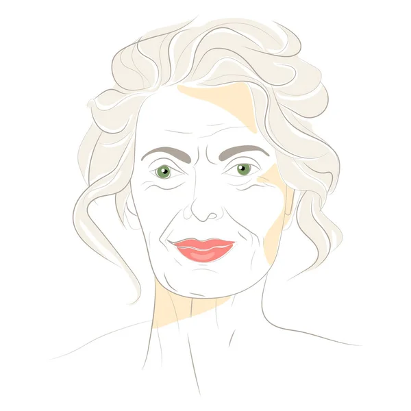 Illustrazione Disegnata Mano Vettoriale Una Bella Donna Anziana Sorridente Analisi — Vettoriale Stock
