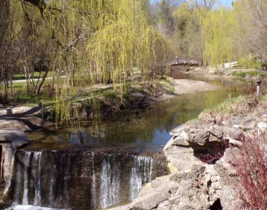 Küçük şelaleli bahar manzarası