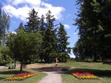 Çiçekli yataklarla dolu yaz manzarası