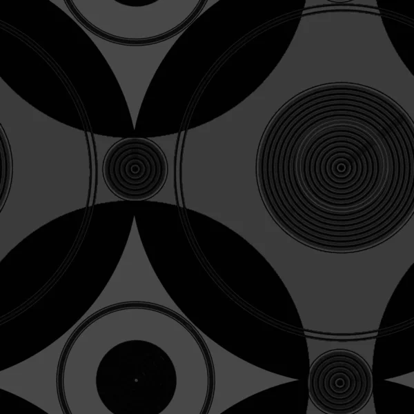 交差する円から作られた黒とグレーの抽象的なモダンなパターンでシームレスな幾何学 レトロな形状のデザインは ファブリック 包装紙 休日の挨拶のための無限のテクスチャを繰り返します — ストック写真