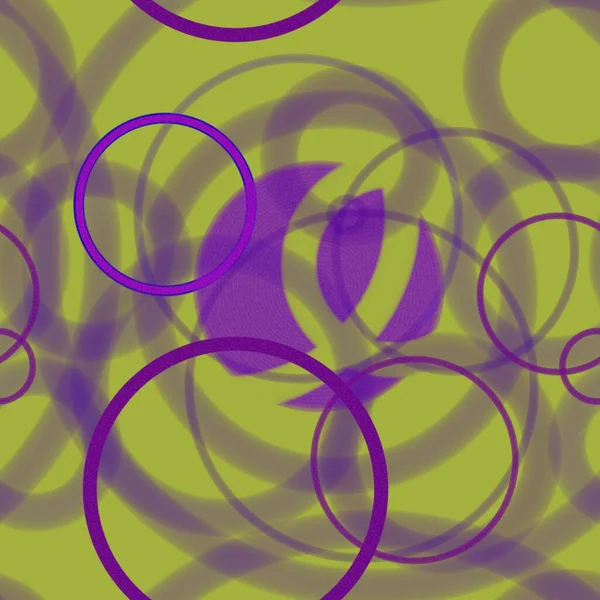 Geometrische Abstrakte Nahtlose Muster Zufällig Angeordnete Fliederfarbene Ringe Auf Olivem — Stockfoto