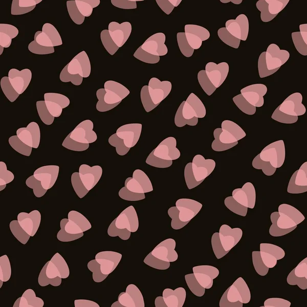 简单的粉色心脏无缝图案混乱的黑色背景 由重叠层叠效果的微小心脏轮廓组成 对于情人节 母亲节 复活节 礼物包装纸 纺织品 — 图库照片