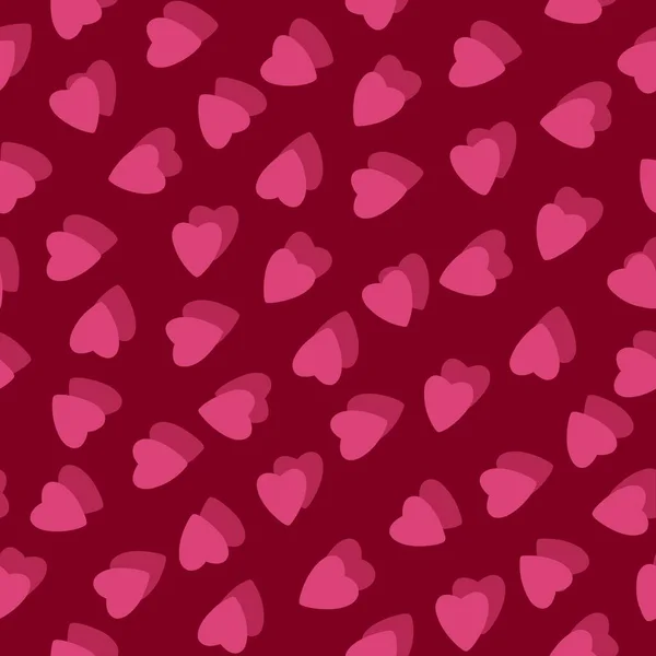 简单的粉色心脏无缝图案混乱的红色背景 由重叠层叠效果的微小心脏轮廓组成 对于情人节 母亲节 复活节 礼物包装纸 纺织品 — 图库照片
