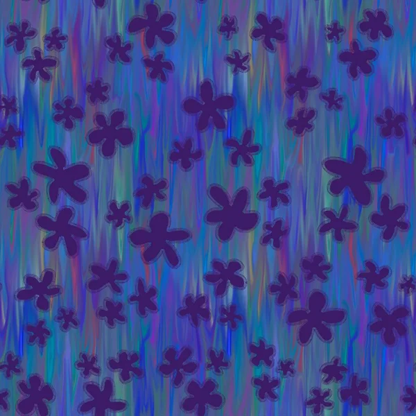 色彩斑斓的背景上用手绘小紫丁香花在油彩粉刷上的流行面料图案 图案散乱 印刷品 纺织品 包装纸 卡片用手绘的磨擦纹理 — 图库照片