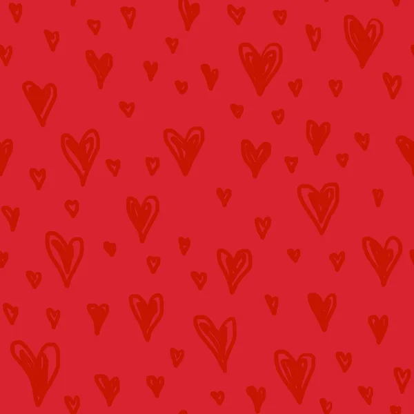 バレンタインデー 母の日手は赤でドアのシームレスなパターンを描きました マーカーは 異なる心の形のシルエットを描きました — ストック写真