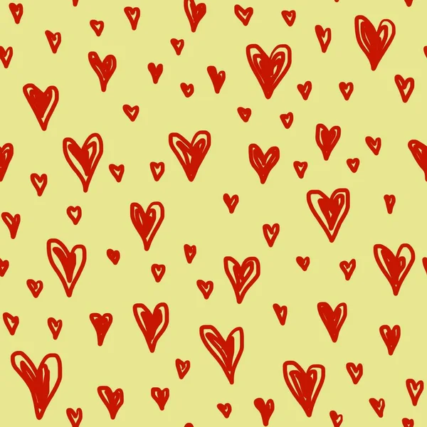 Valentinstag Muttertag Handgezeichnet Doodle Nahtlose Muster Rot Auf Weizen Marker — Stockfoto