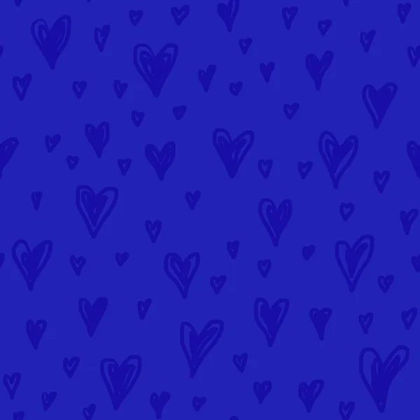 Valentinstag Muttertag Handgezeichnetes Doodle Nahtloses Muster Blau Marker Verschiedene Herzformen — Stockfoto