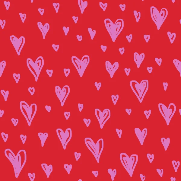 Valentinstag Muttertag Handgezeichnetes Doodle Nahtloses Muster Auf Rot Marker Gezeichnet — Stockfoto