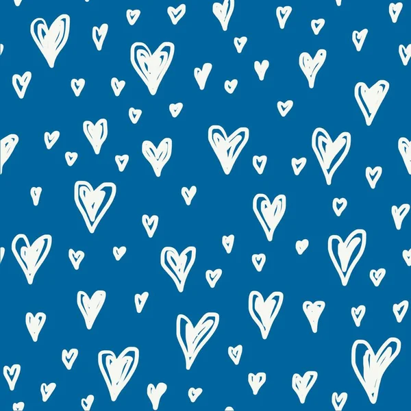 Valentinstag Muttertag Handgezeichnetes Doodle Nahtloses Muster Iwhite Auf Azure Marker — Stockfoto