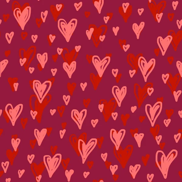 Valentinstag Muttertag Handgezeichnetes Doodle Nahtloses Muster Rot Marker Verschiedene Herzformen — Stockfoto