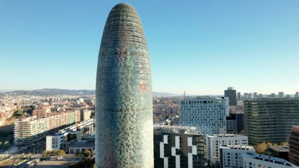 Вид Torre Glories Відома Футуристична Архітектура Хмарочосу Torre Agbar Поверховий — стокове відео