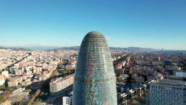 Panoramiczny Widok Panoramę Miasta Torre Glories Dawniej Torre Agbar Piętrowy — Wideo stockowe
