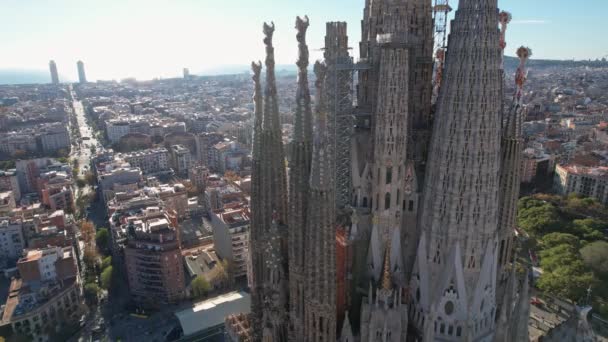 Барселонський Панорамний Вигляд Житлові Квартали Eixample Житловими Будівлями Католицьким Собором — стокове відео