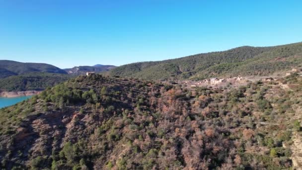 Panorama Vista Aérea Drone Voador Disparou Sobre Belas Paisagens Colinas — Vídeo de Stock