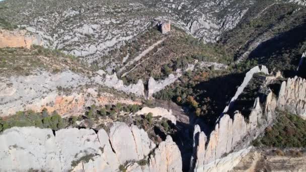 Panoramiczny Dron Powietrzny Latający Wokół Naturalnego Muru Skalnego Nazwie Muralla — Wideo stockowe