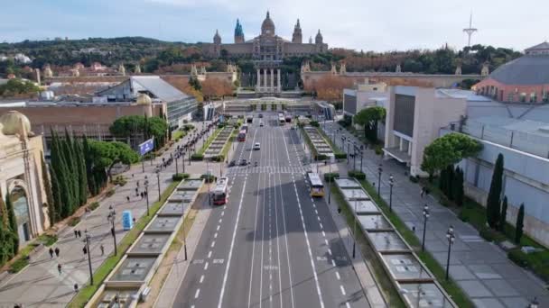Luftaufnahme Der Avinguda Reina Maria Cristina Ihrer Kreuzung Mit Dem — Stockvideo