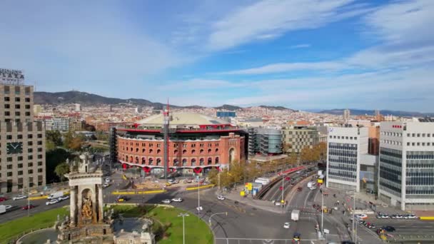 Letecký Pohled Náměstí Plaza Espana Barceloně Jedním Nejdůležitějších Barcelonských Náměstí — Stock video