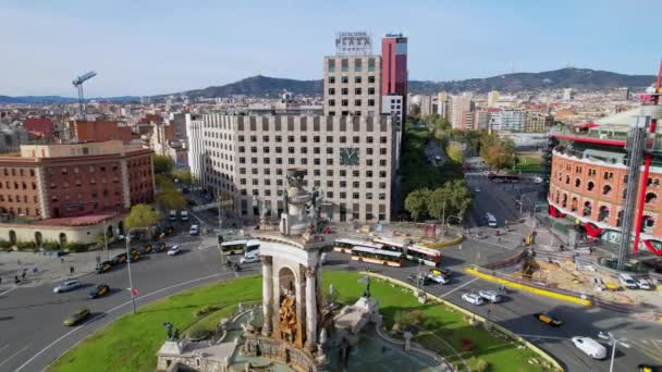 Luftaufnahme Des Stadtverkehrs Plaza Espana Der Plätze Ist Einer Der — Stockvideo